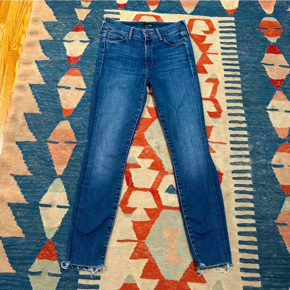Mother Denim The Looker Ankle Fray Jeans in medium blue Mid Rise Skinny - Picture 2 of 12